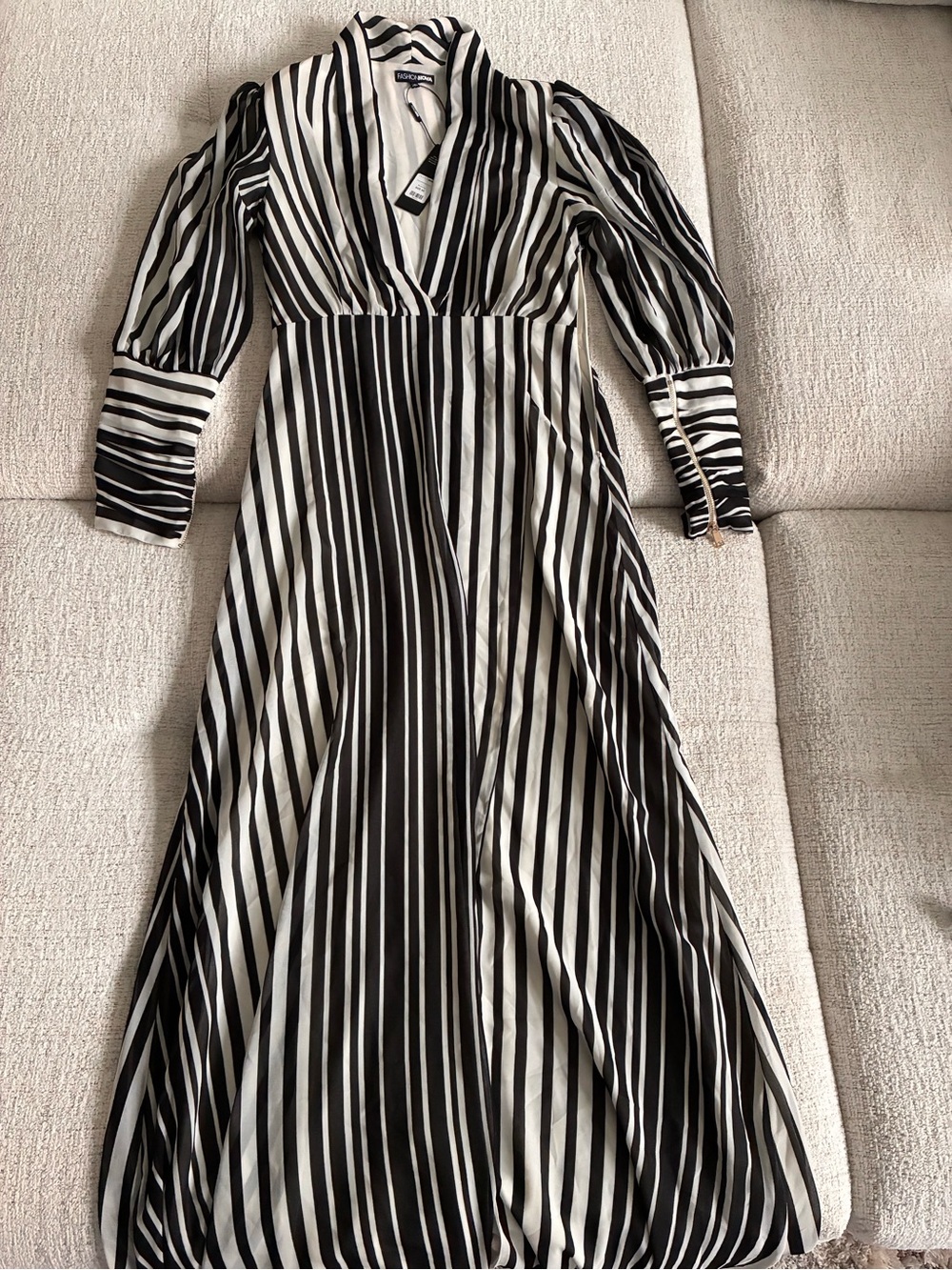 Fashion Nova Black and White Striped Maxi Dress